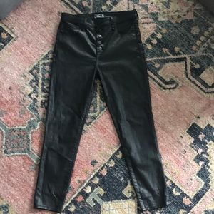 Abercrombie coated black skinny jeans. They are very soft and comfortable.